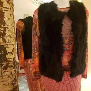 echo Lush Vintage Black Rabbit Fur Vest